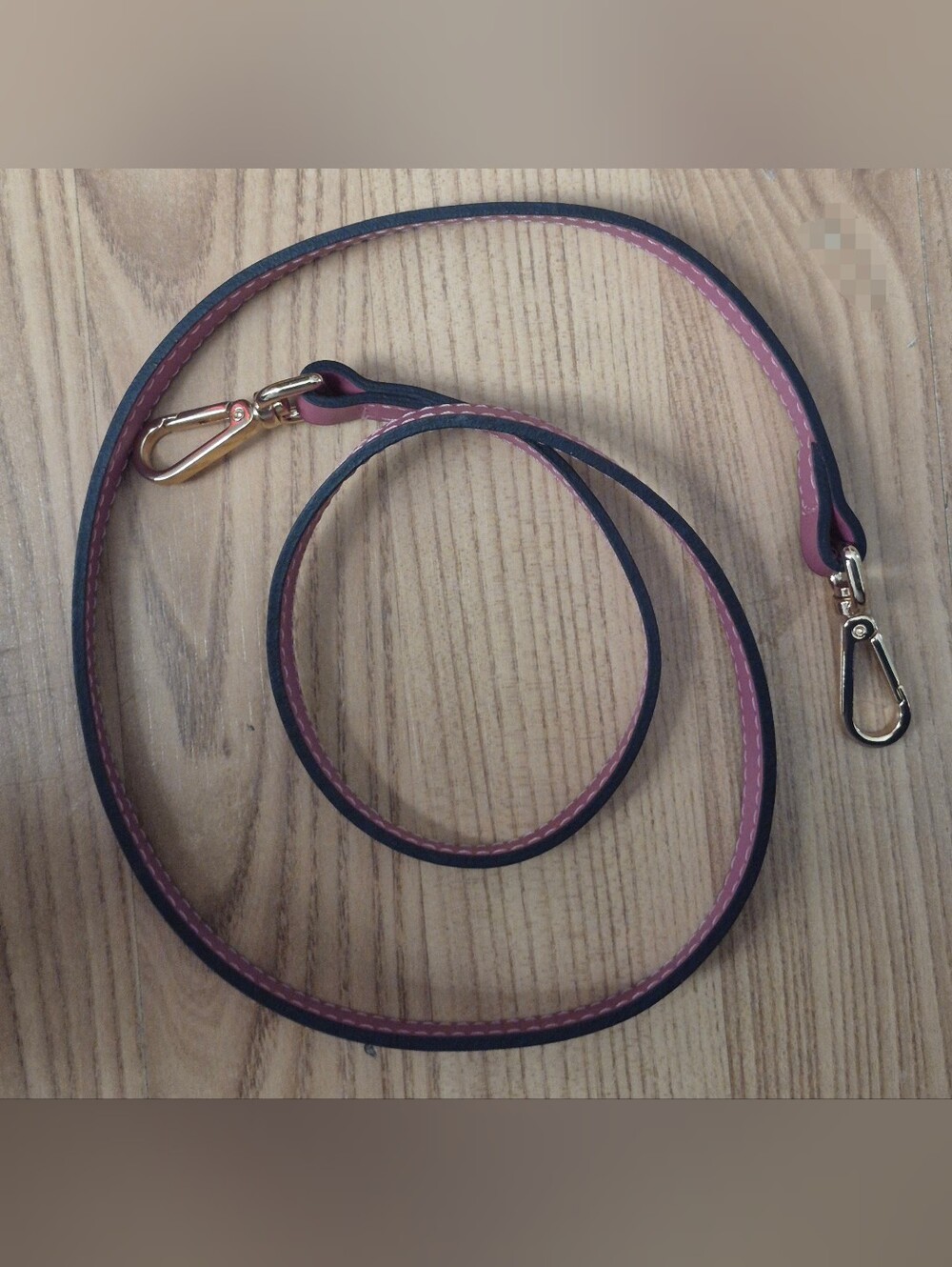 Source Unknown Black and Pink Leather Bag Strap with Gold Hardware